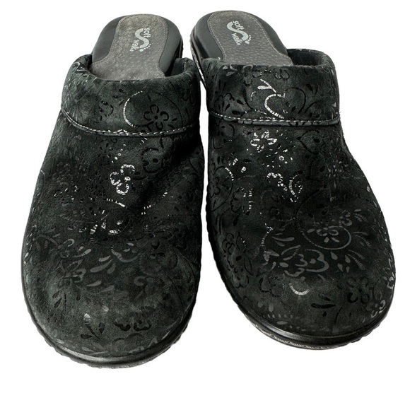 Soft Walk Black Floral Leather Upper Clogs Women’s Size 8.5 - Picture 3 of 10